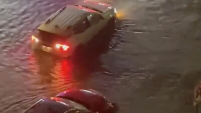 Vehicles are stranded on a flooded road in Yonkers, as local media reported the remnants of Tropical Storm Ida bringing drenching rain and the threat of flash floods and tornadoes to parts of the northern mid-Atlantic, in New York, in this still image taken from video obtained from social media. Reuters