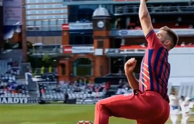Manchester Super Giants' video about their new jersey shows a player bowling without ball in hand. Photo: Manchester Super Giants / X
