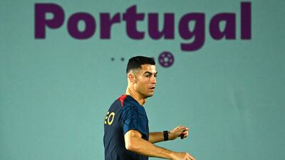 Portugal's Cristiano Ronaldo in action during a training session in Doha on November 19. the eve of the World Cup finals. Getty