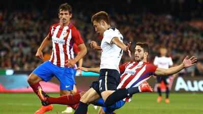 Son Heung-min of Tottenham Hotspur shoots for goal during 2016 International Champions Cup Australia match between Tottenham Hotspur and Atletico de Madrid at the Melbourne Cricket Ground on July 29, 2016 in Melbourne, Australia. (Photo by Scott Barbour/Getty Images)
