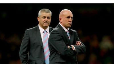 Warren Gatland, left, was without Shaun Edwards, right, and Fergus Connolly after the latter pair were banned from Wales' final Six Nations match, a 28-9 defeat to France in Paris last weekend. Stu Forster / Getty Images
