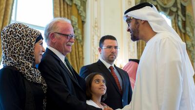 Mr Hellyer and his family meet President Sheikh Mohamed, then serving as Crown Prince of Abu Dhabi, in 2014. Photo: Crown Prince Court