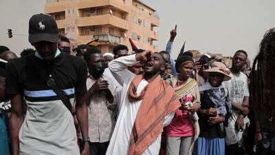 Sudanese anti-military protesters in Khartoum. AP