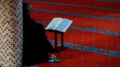 A Muslim prays just before the Maghrib during the holy month of Ramadan, on May 18, 2018 at the Mosquee Ennour, one of the most important mosques in the city of Le Havre, northwestern France. Charly Triballeau / AFP