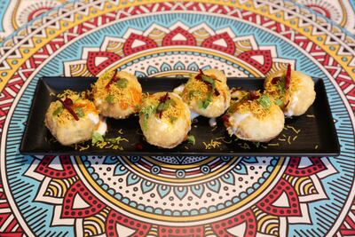 Dahi puri at Emirati-run Bollywood-themed Ali Bhai restaurant. Pawan Singh / The National