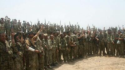 A group of soldiers and officers from the camp of the Republican Guards in Bait Dahrah area in Sanaa province consists of 76 soldiers and officers joint the resistance in Sanaa the morning of Feb 1, 2016. Courtesy of Yemen military