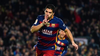 Barcelona's Luis Suarez celebrates a goal in a La Liga match against Athletic Bilbao in January. David Ramos / Getty Images / January 17, 2016