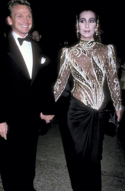 Fashion designer Bob Mackie and singer Cher at the Met Gala in 1985. WireImage