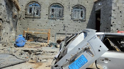 This picture taken on February 28, 2021 shows a view of the aftermath of bombardment on a home near Yemen's strategic rebel-held Red Sea port of Hodeida where several civilians including a child were killed. AFP