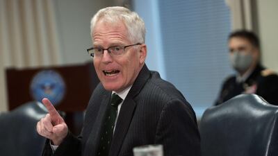 Acting US Secretary of Defence Christopher Miller speaks during a meeting with Minister of National Defence of Lithuania Raimundas Karoblis on November 13, 2020 at the Pentagon in Arlington. AFP