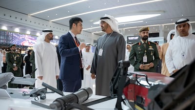 Sheikh Mohamed visits a booth at the event