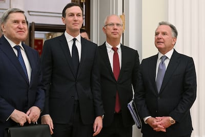 US special envoy Steve Witkoff (right) and US President Donald Trump's son-in-law Jared Kushner (second left) have travelled to Moscow to meet Russian president Vladimir Putin. Kremlin Pool Photo via AP
