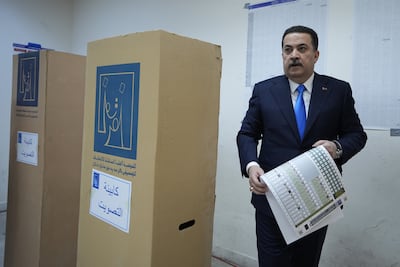 Iraq's Prime Minister Mohammed Shia Al Sudani casts his vote during last November's election. Getty Images