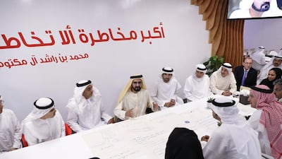 Sheikh Mohammad, Sheikh Hamdan, Sheikh Saif and Mohammed Al Gergawi were given a tour of the Government Accelerators headquarters at Emirates Towers before being briefed on projects. Wam