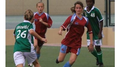 Players from Gems Wellington International school and Greenfield Community school contend during a Dubai Sports League match. A reader applauds such efforts to improve physical education. Ravindranath K / The National