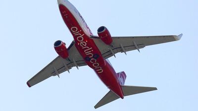 An aircraft operated by German carrier airberlin leaves Tegel airport in Berlin. Reuters