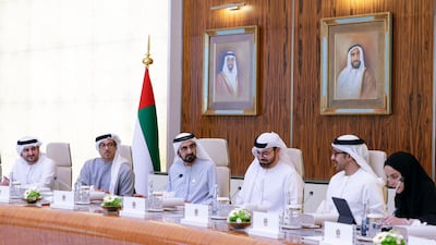 Sheikh Mohammed bin Rashid, Vice President, Prime Minister and Ruler of Dubai, chairs a Cabinet meeting at Qasr Al Watan in Abu Dhabi. Photo: Sheikh Mohammed bin Rashid