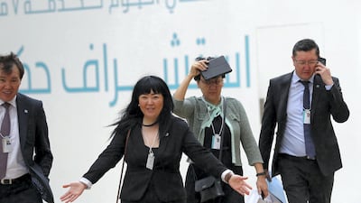 Rain falls at the World Government Summit at Madinat, Dubai. Chris Whiteoak / The National