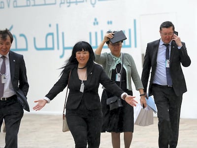 Rain falls at the World Government Summit at Madinat, Dubai. Chris Whiteoak / The National