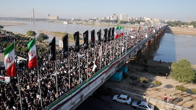 Iranians take part during the funeral ceremony of Qassem Suleimani in the city of Ahvaz southern Iran. EPA