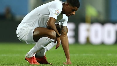 England's Marcus Rashford looks dejected after the match that finished 0-0. Reuters
