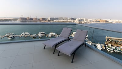 The terrace. Tara Rose Kidd is a hairdressing entrepreneur with salons on Dubai and Abu Dhabi, who rents a 3 bedroom seafront apartment in Al Bandar, Abu Dhabi that overlooks Yas Island, with her husband their son Sonny aged 8. Chris Whiteoak / The National