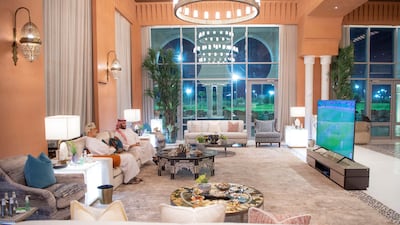 Saudi Crown Prince Mohammed Bin Salman and Oman's Sultan Haitham bin Tariq watch the Euro 2020 final between Italy and England, in Neom, Saudi Arabia. Bandar Algaloud / Courtesy of Saudi Royal Court