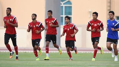 The UAE football team takes part in a training session on Monday prior to the team’s trip to Seoul. Photo Courtesy UAE FA
