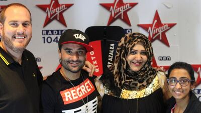 From left: Big Rossi, Kris Fade, Mona and Priti Malik on The Kris Fade show. Courtesy of Virgin Radio