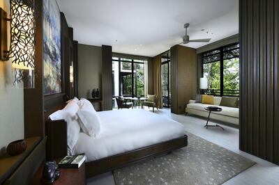 A Rainforest Deluxe Bedroom at The new Ritz-Carlton Langkawi in Malaysia. The Ritz-Carlton Langkawi