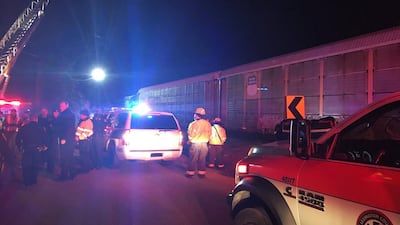 Emergency crews attend to the site of a train collision near Pine Ridge, Lexington County, South Carolina, US, February 4, 2018 in this image obtained from social media. County of Lexington / Reuters