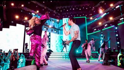 Rita Ora and Liam Payne on stage at The Assembly: a Global Teacher Prize Concert. Instagram / Liam Payne