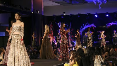 Models walk the runway during a fashion show put on by Indian fashion designer Manish Malhotra at the Address Dubai Marina. Sarah Dea / The National