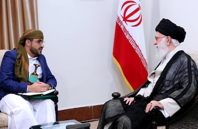 Iranian supreme leader Ayatollah Ali Khamenei talks to Mohammed Abdul Salam, spokesman of Yemen's Houthi rebels. EPA