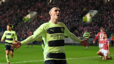 Phil Foden of Manchester City celebrates after scoring the team's second goal. Getty