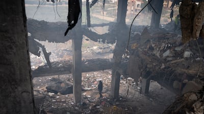The remains of the four-storey Islamic Health Authority centre in Burj Qalawiya, southern Lebanon, after an Israeli attack on March 13. Getty Images