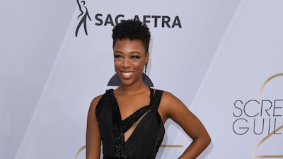'The Handmaid's Tale' star Samira Wiley wore Georges Chakra Haute Couture with Sophia Webster shoes and a Tadashi Shoji clutch. AFP