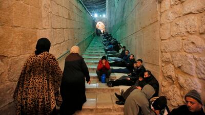 Palestinian Muslim worshippers gather for prayers at the Ibrahimi mosque in Hebron in the occupied West Bank. AFP