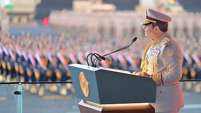 Egyptian President Abdel Fattah El Sisi delivering a speech in full military uniform, at the opening of the new State Strategic Command headquarters in the New Capital. EPA