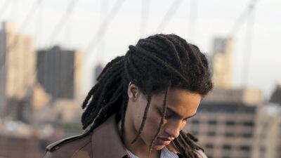 Brooklyn bridge: shirt, Dh3,100; jumper, Dh3,800; trousers, Dh3,100; coat, Dh18,700, all from Louis Vuitton.Rings, from Dh1,380, all from Title of Work