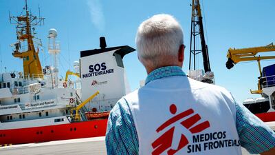The Aquarius rescue vessel docked at the port of Valencia before the ship´s departure to recuse migrants off Libya on June 20, 2018. AFP