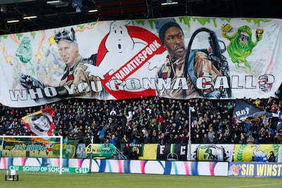 ADO Den Haag supporters display a banner during the Eredivisie match against RKC Waalwijk at Kyocera Stadium, The Hague, Netherlands, on Januaary 19, 2020. Shutterstock