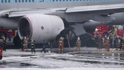 Smoke was seen coming from the plane as it was about to take off at around 12.40pm (7.40am UAE). Koji Sasahara / AP Photo