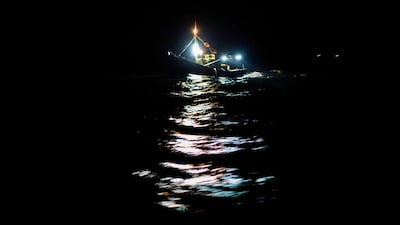 A nighttime view of a fishing boat in the South China Sea from aboard Team Alvimedica's boat on Saturday during Leg 3 of the Volvo Ocean Race. Amory Ross / Team Alvimedica / Volvo Ocean Race / January 24, 2015