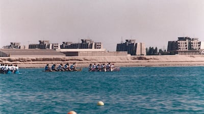 Rowers in the water close to Jebel Ali