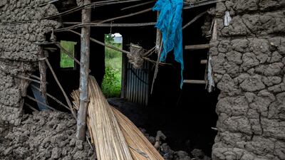 The wall of a house said to have collapsed in the floods, in Dijeri village, on the outskirts of Juba.