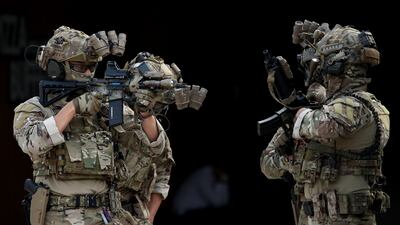 South Korean soldiers during an anti-terrorism and anti-chemical terrorism exercise at Kintex on October 27, 2022 in Goyang, South Korea. Getty Images