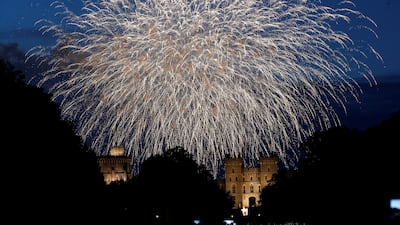 Fireworks explode above Windsor Castle during the lighting of the principal platinum jubilee beacon ceremony during the Queen Elizabeth II's platinum jubilee celebrations in Windsor, Britain, June 2, 2022. Reuters