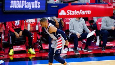 Washington Wizards' Russell Westbrook limps down the court after an injury. AP