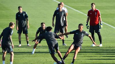 Juventus' Cristiano Ronaldo and teammates during training in Turin ahead of their Champions League last-16 second leg against Lyon. Reuters